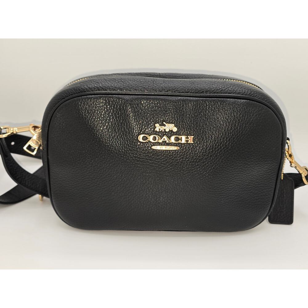 Coach Jamie Mini Camera Crossbody Pebbled Leather Purse - Black w/Gold Hardware